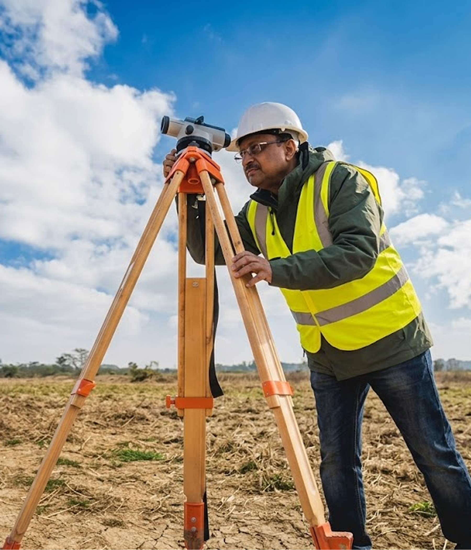 Ivan Anthony D'Silva — Registered Private Land Surveyor, Hail Enterprises, Mira-Bhayandar. Portrait at a survey site.